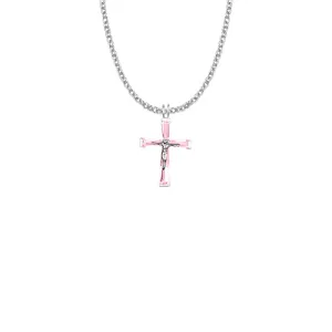1 Inch Sterling Silver and Glass Crystal October Birthstone Baguette Crucifix Necklace