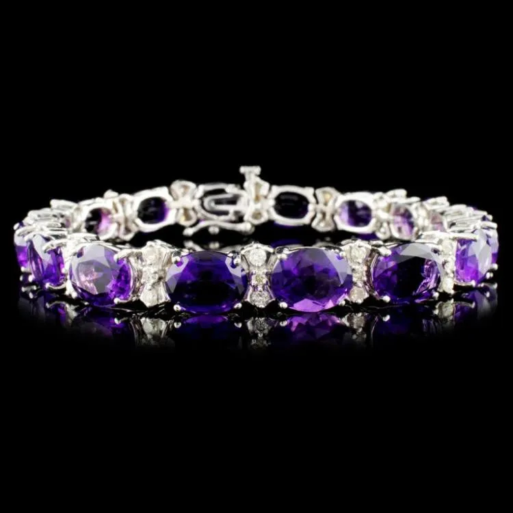 14K 26.60ctw Amethyst and 1.12ctw Diamond Bracelet