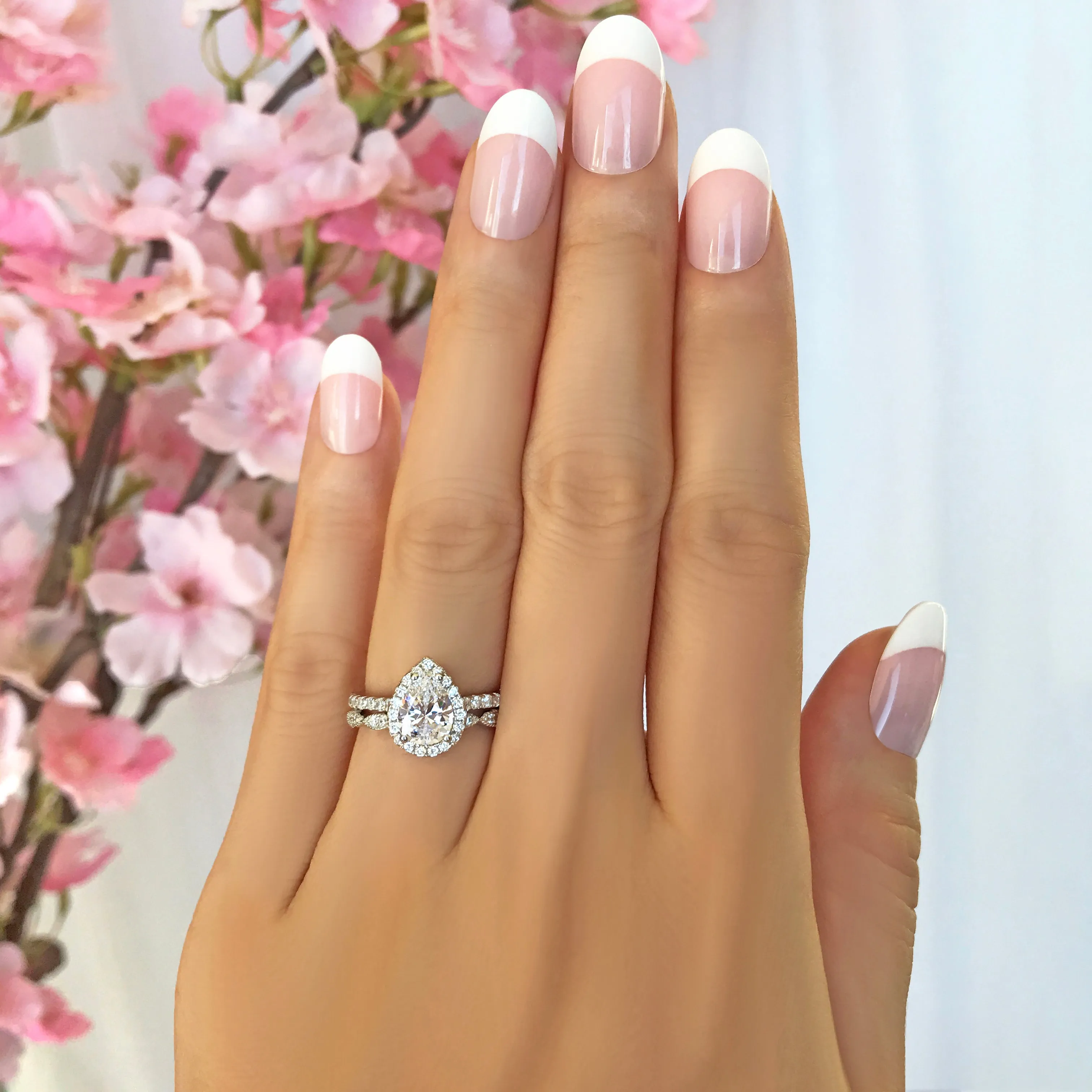 1.5 ctw Pear Halo Art Deco Set