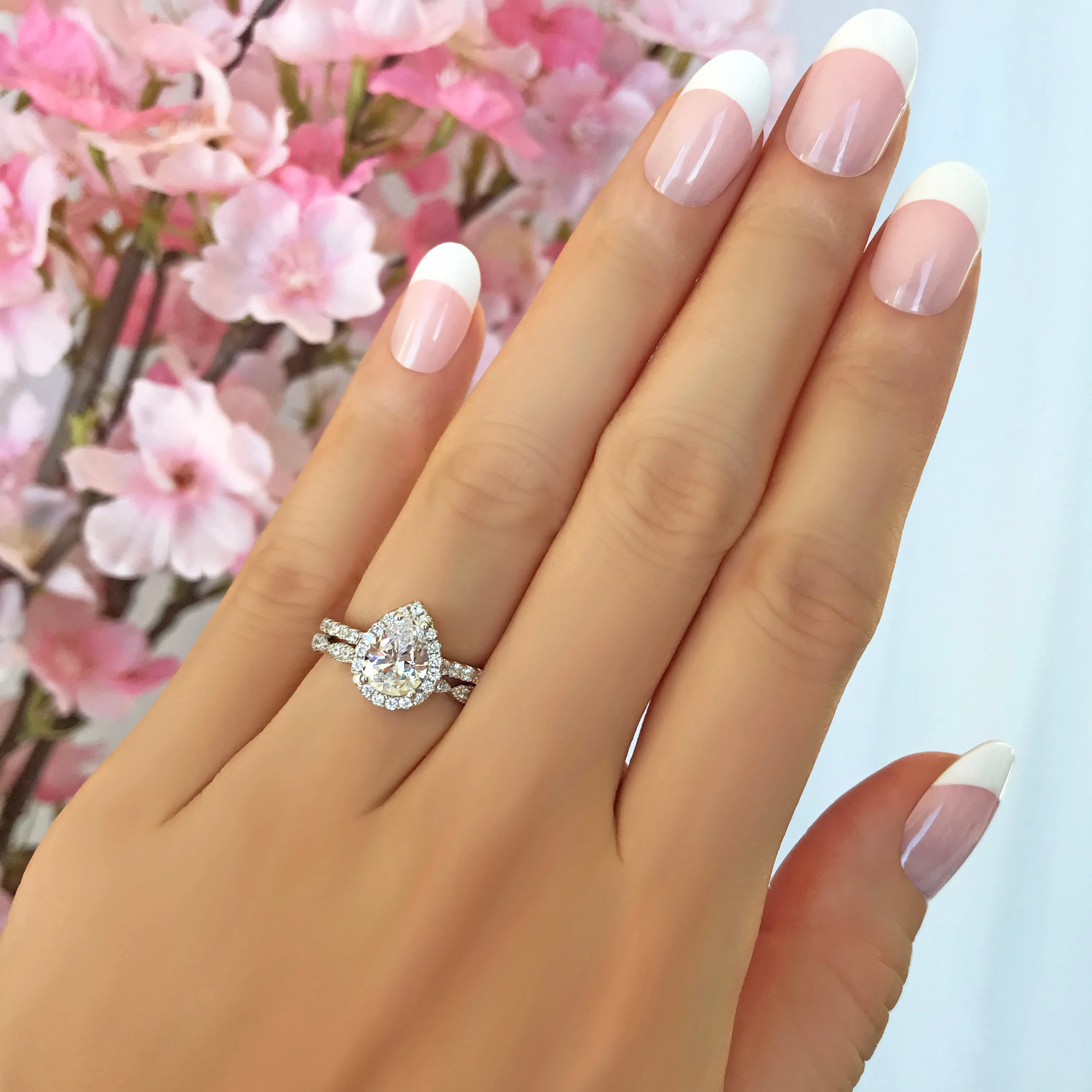 1.5 ctw Pear Halo Art Deco Set