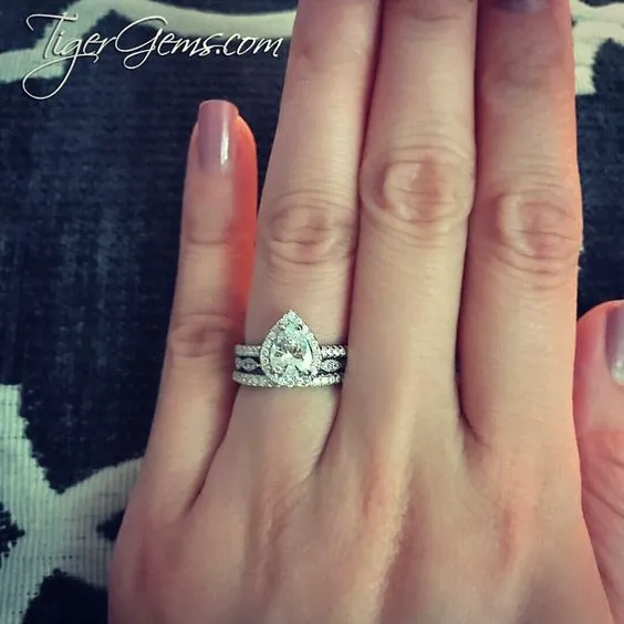 1.5 ctw Pear Halo Art Deco Set