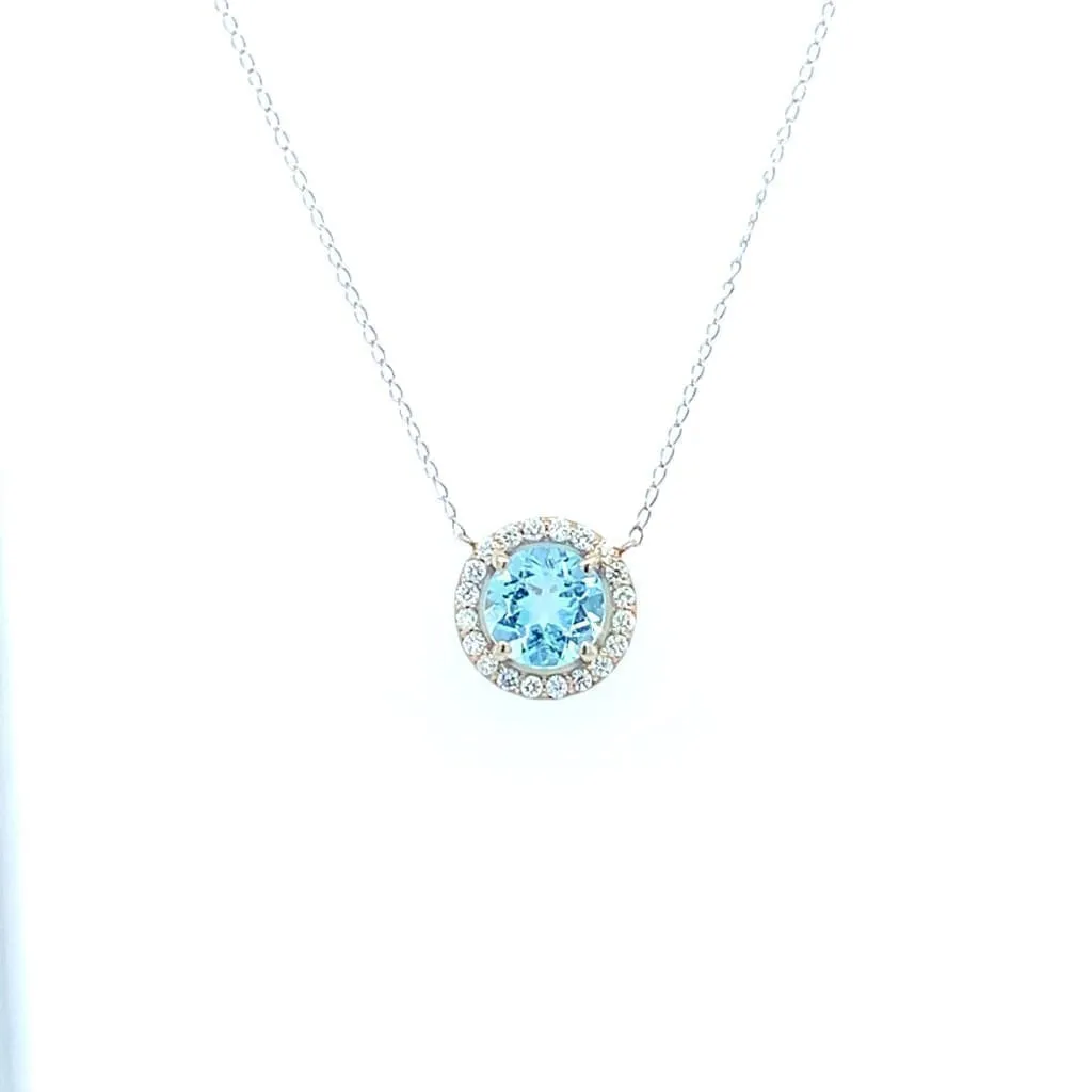 .18CT BLUE TOPAZ NECKLACE SET 14K WHITE GOLD REGARD JEWELRY AUSTIN, TX.