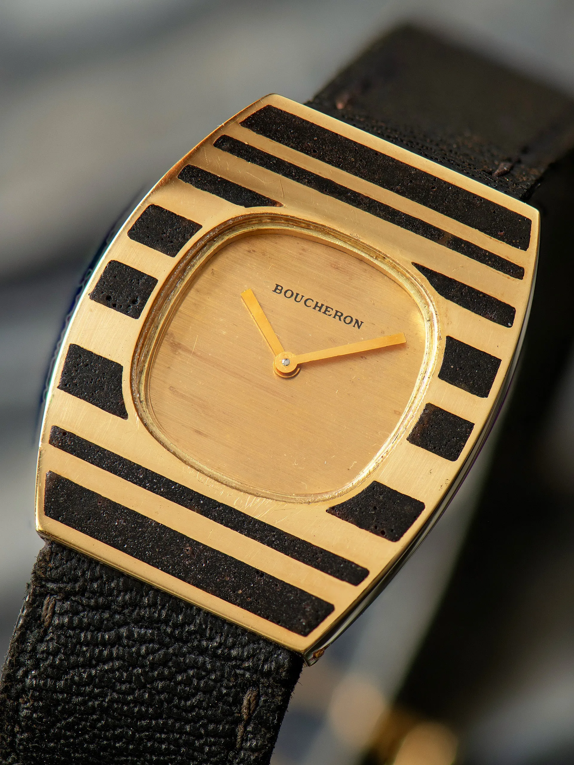 1970s Boucheron "Bumblebee" Cocktail Watch 18K YG W/ Black Enamel
