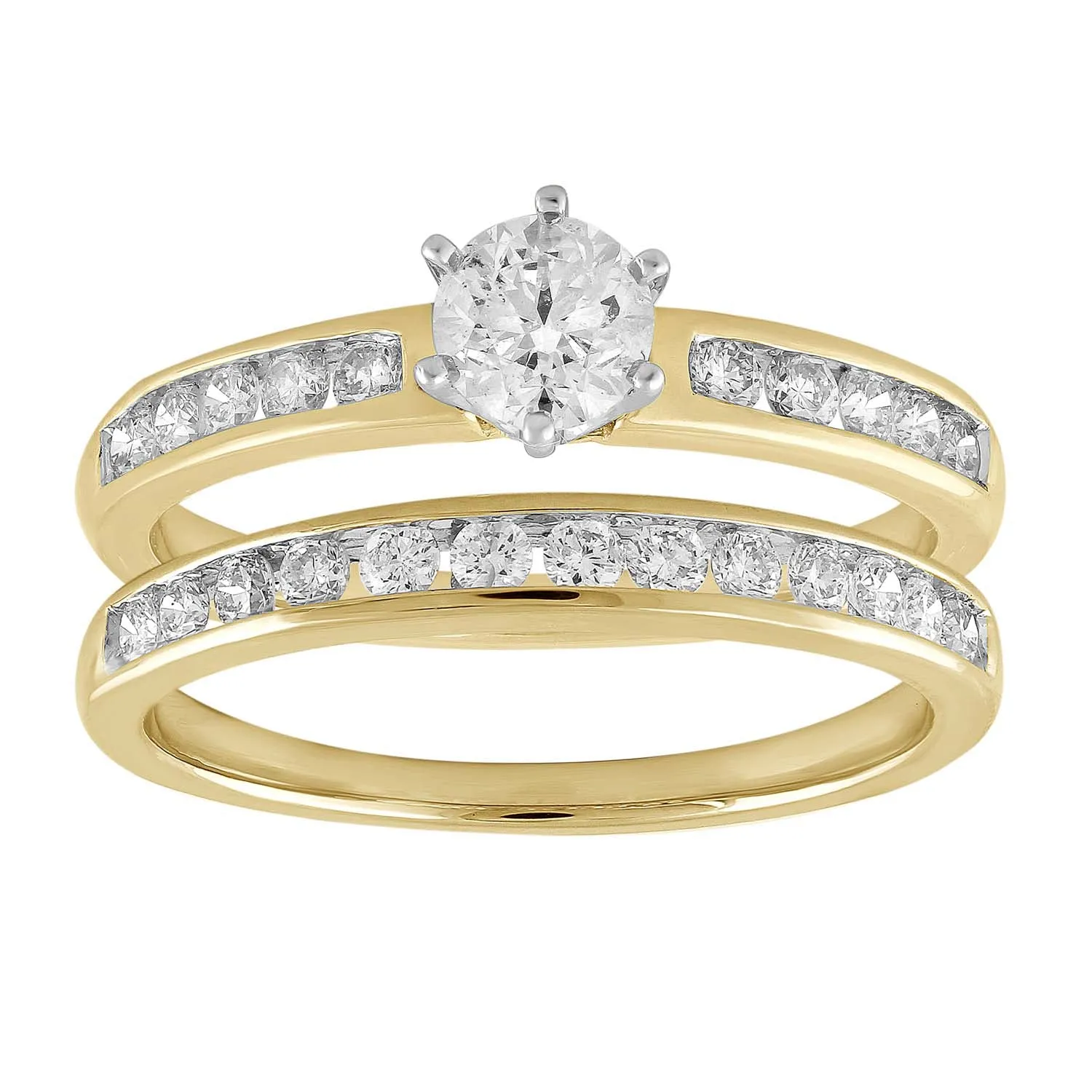 1ct Round Brilliant Diamond Solitaire Engagement Ring Set In 18ct Yellow & White Gold