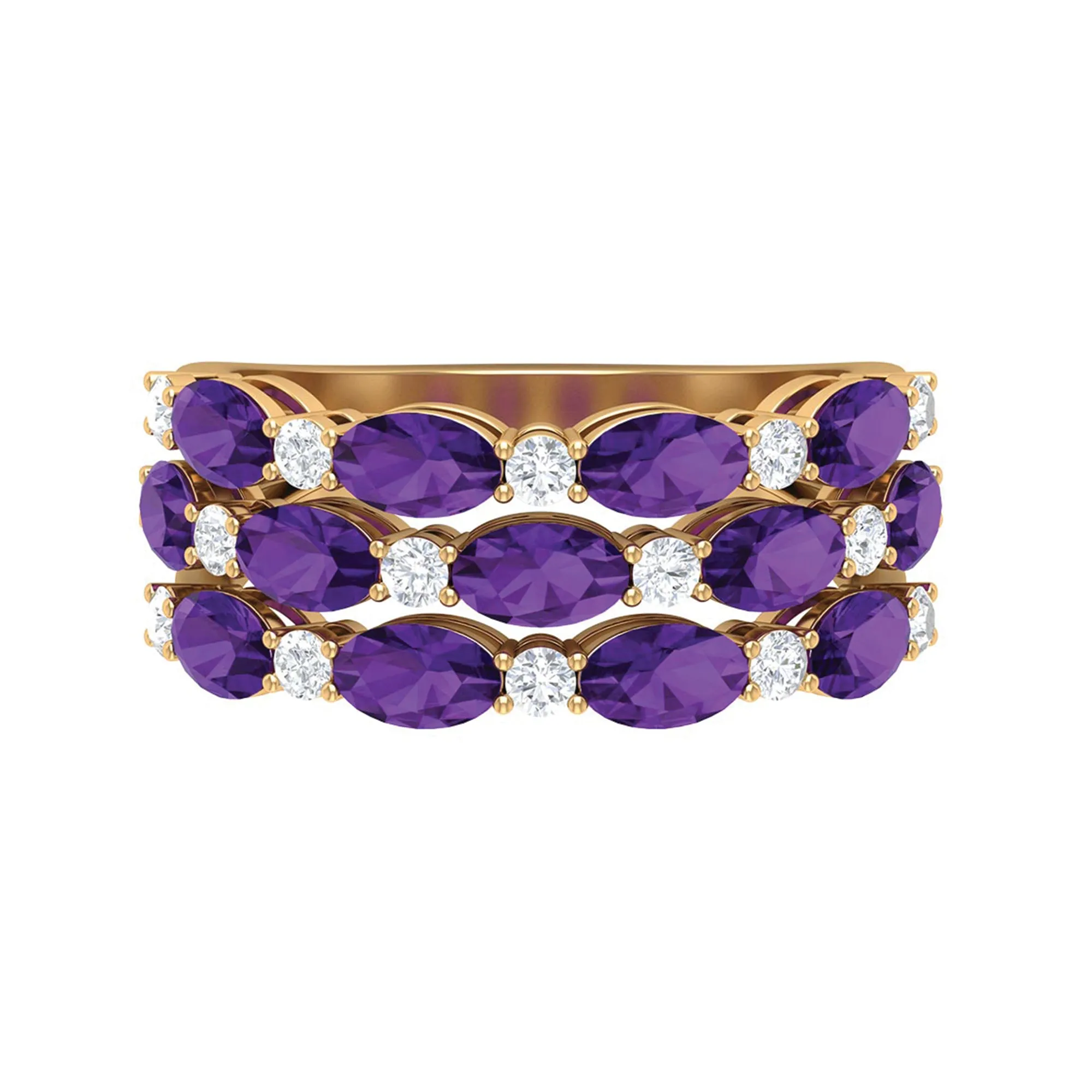 3.50 CT Amethyst and Moissanite Three Row Wedding Band