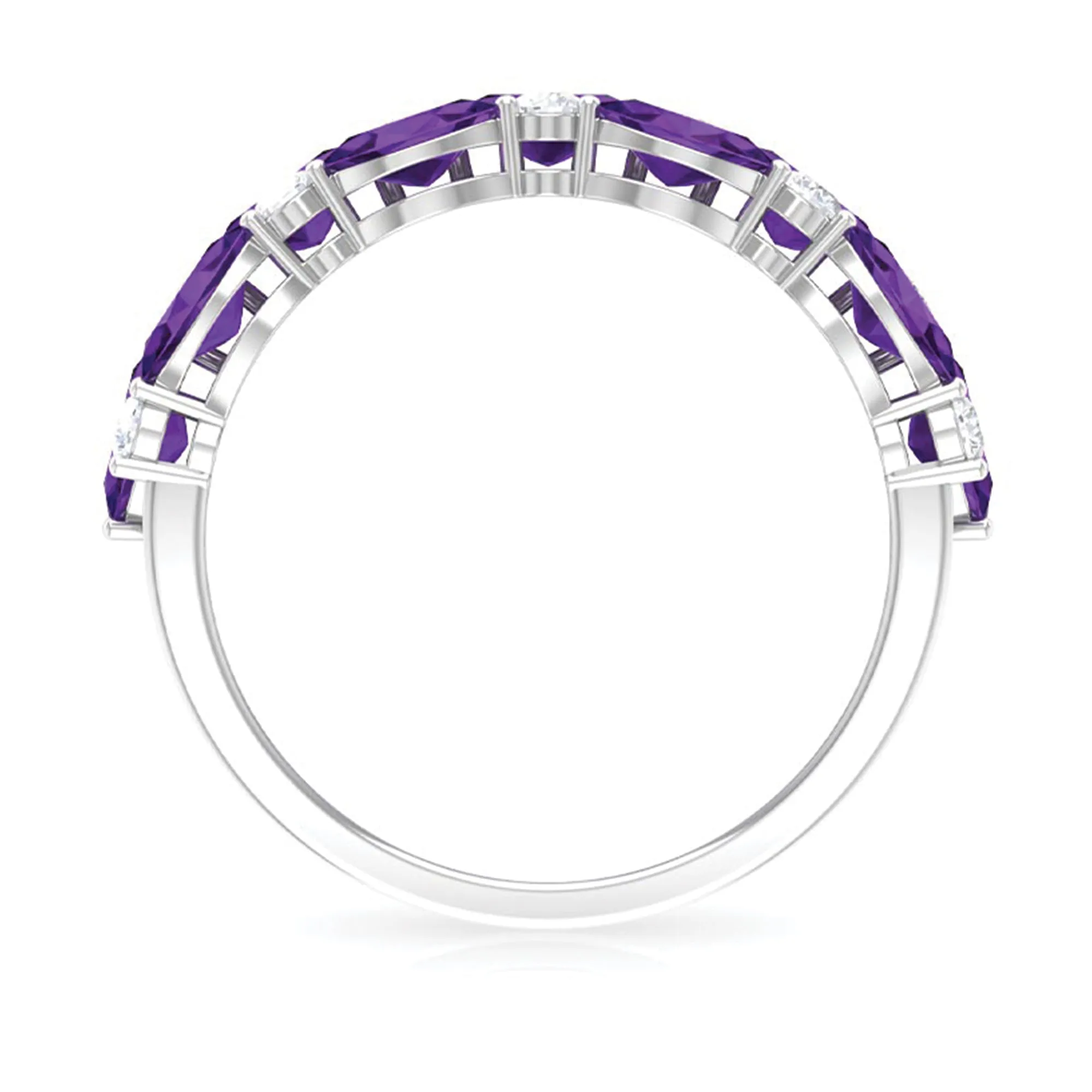 3.50 CT Amethyst and Moissanite Three Row Wedding Band