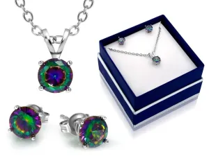 3CTW Round Rainbow Topaz Classic Necklace And Earring Set By MUIBLU Gems