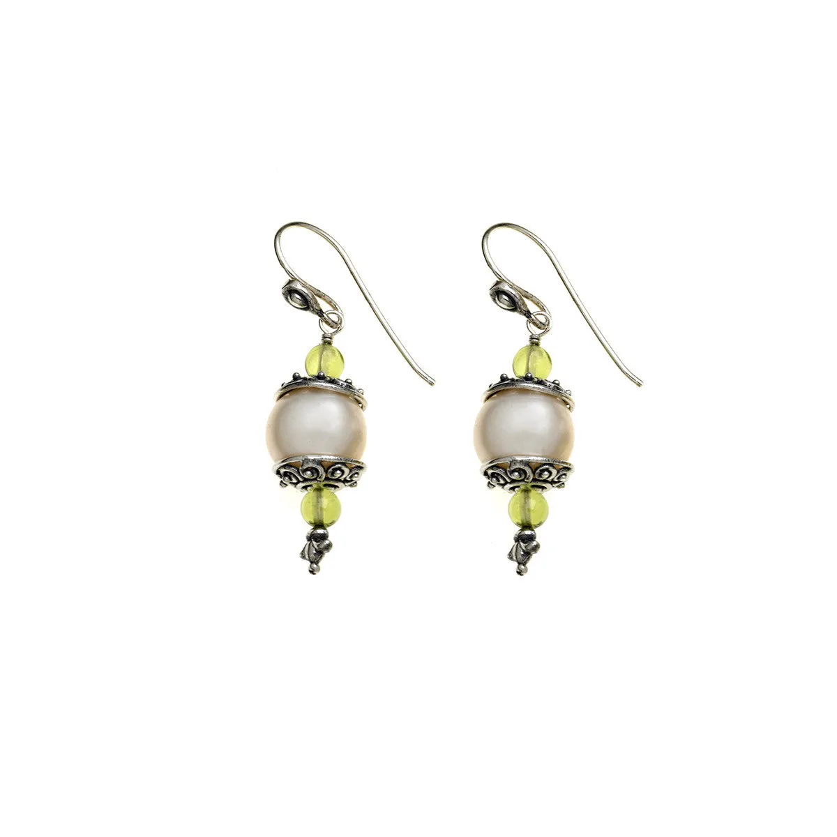 Artknots Sterling Silver Pearl Peridot Drop Earring