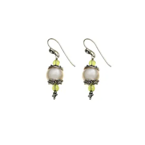 Artknots Sterling Silver Pearl Peridot Drop Earring