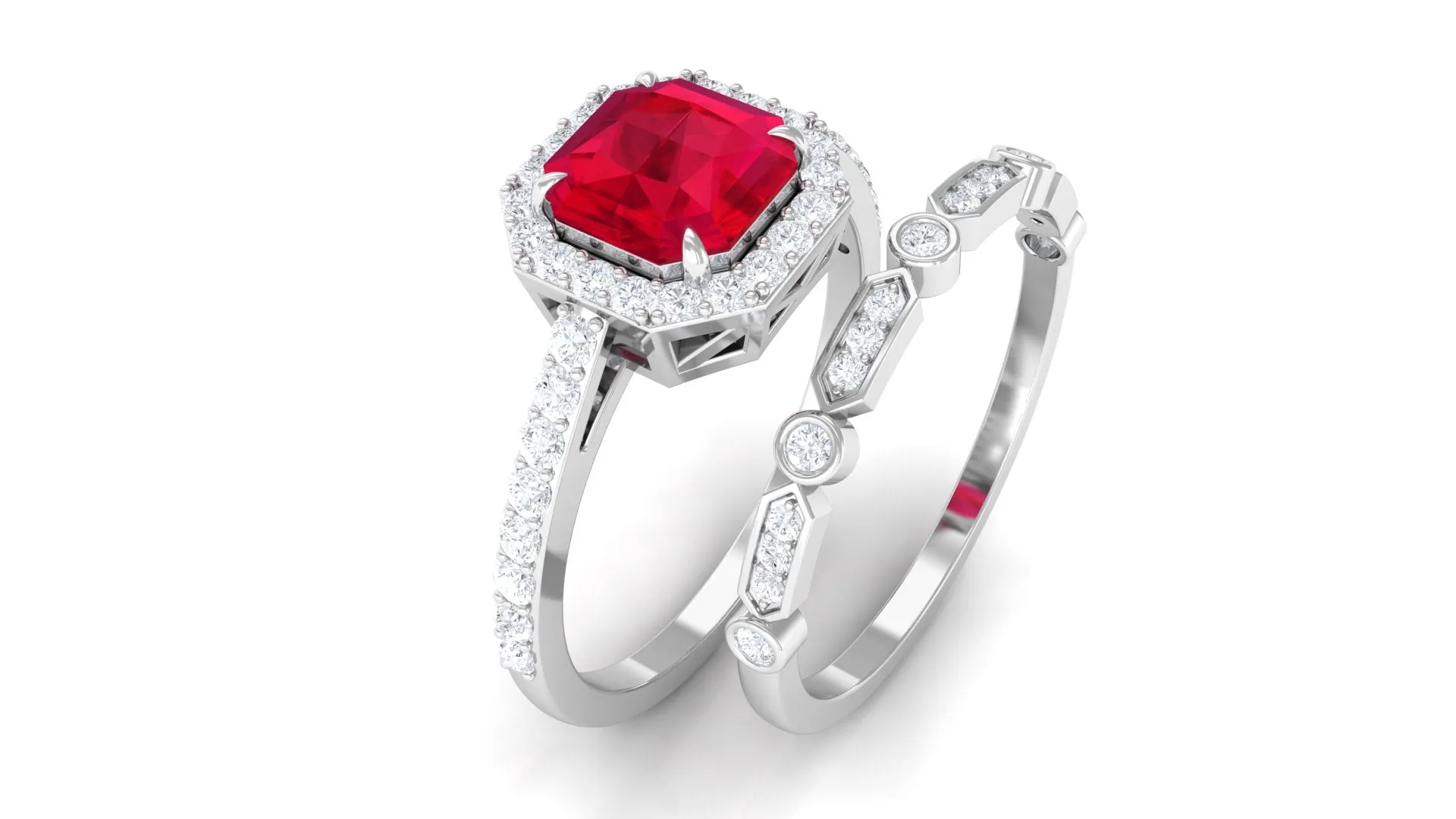 Asscher Created Ruby Stackable Ring Set