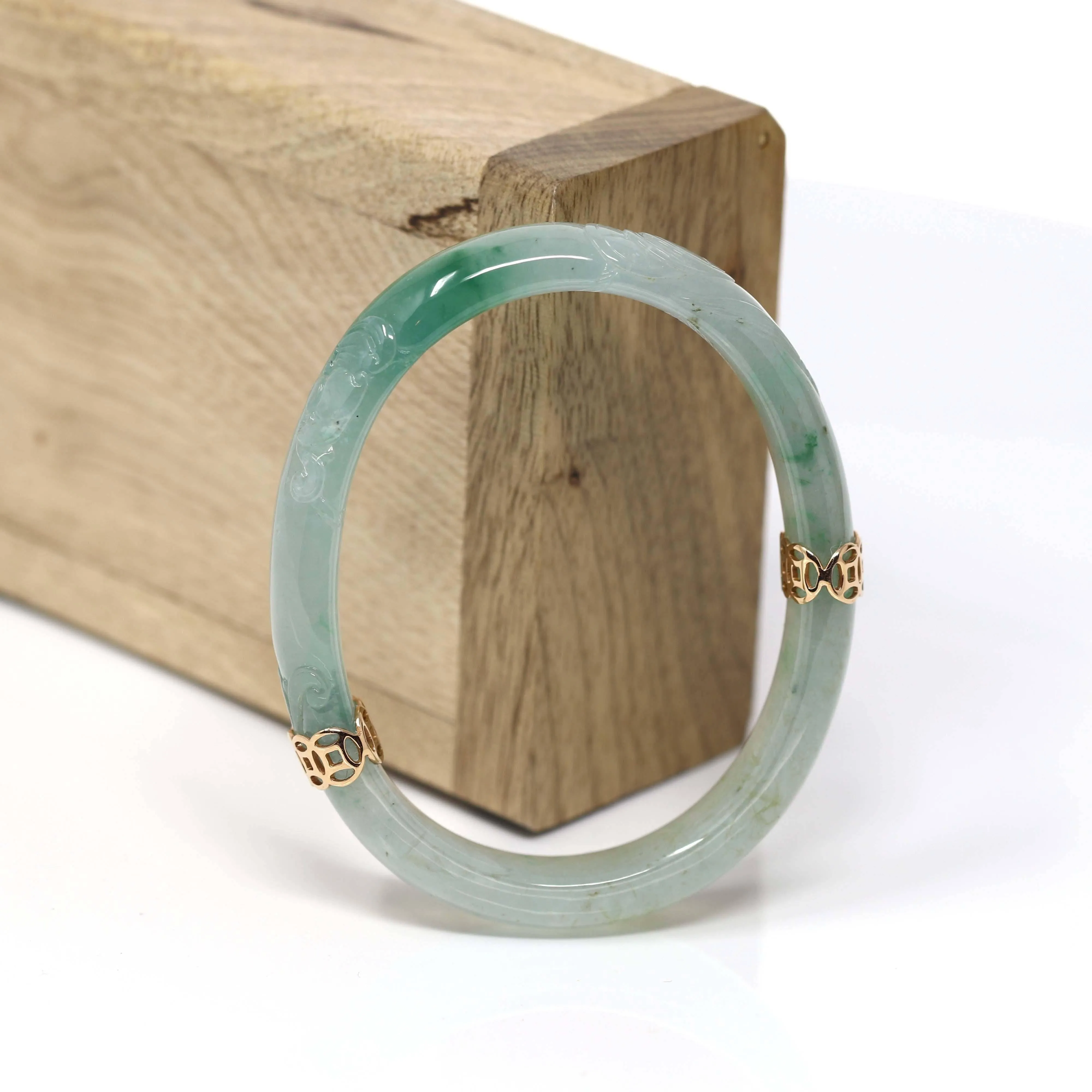 Baikalla™ "Classic Bangle" 18k Genuine Oval Jadeite Jade Bracelet Bangle  ( 54.4 mm ) #66