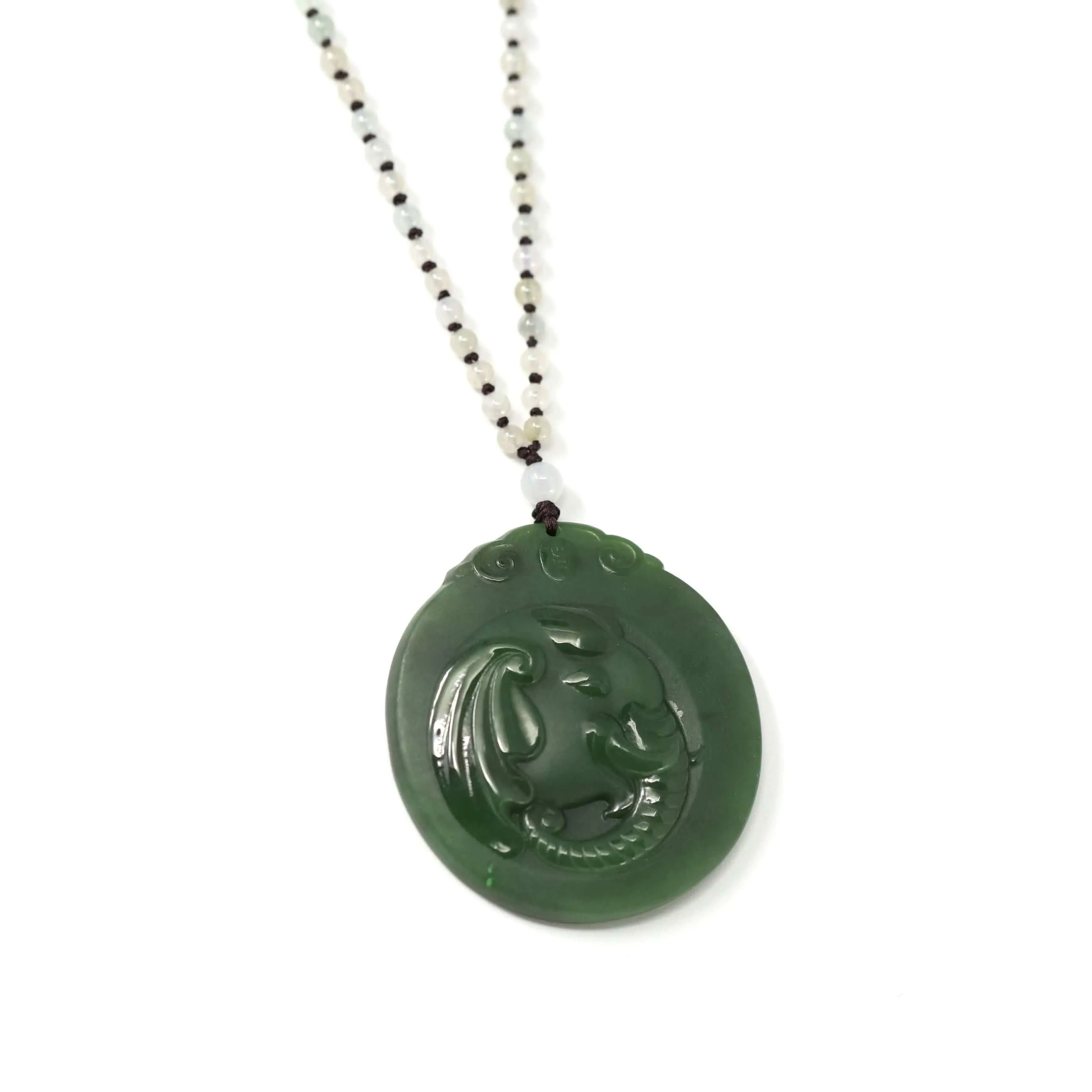 Baikalla™ "Lucky Jade Elephant" Nephrite Jade Necklace With Natural Jadeite Beads Necklace