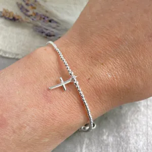 Cross Charm Bracelet, Sterling Silver Religious Gift