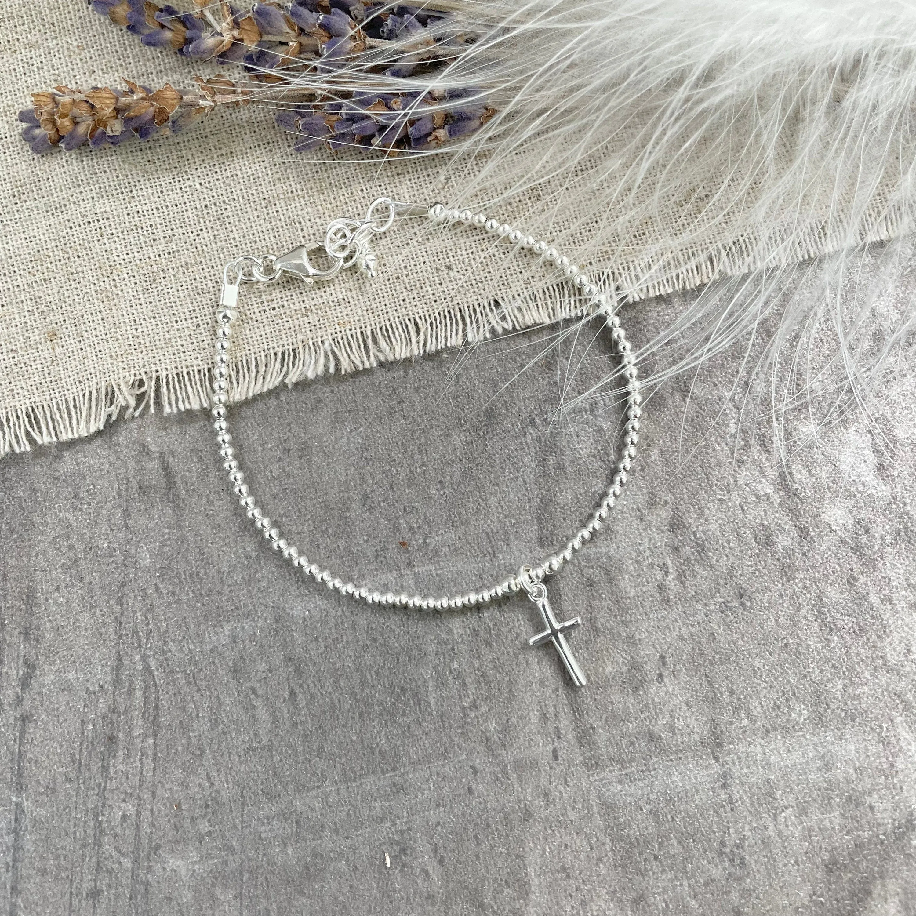 Cross Charm Bracelet, Sterling Silver Religious Gift