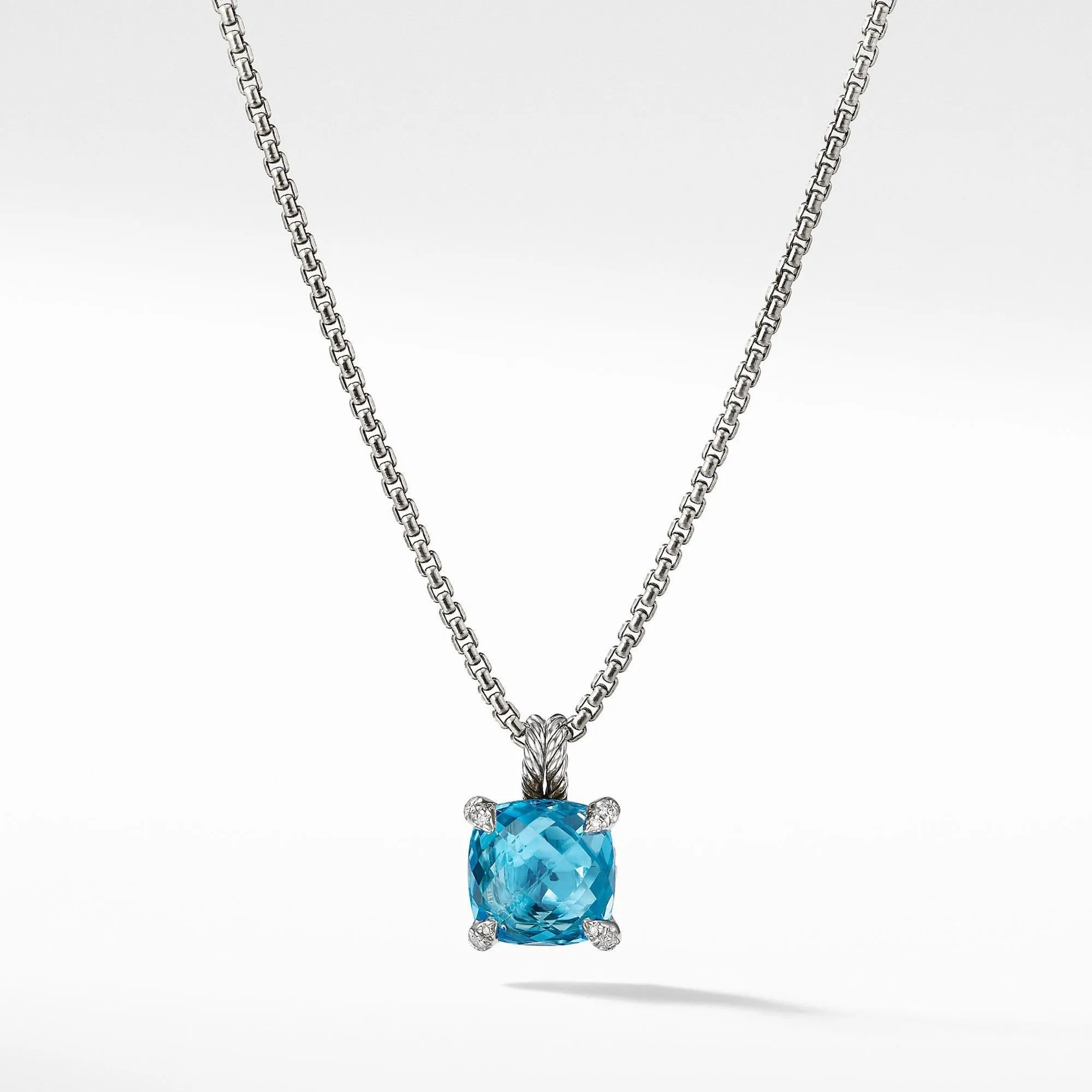 David Yurman Chatelaine Pendant Necklace with Blue Topaz and Diamonds, 11mm