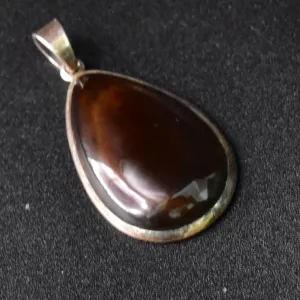 Eye Catching Deep Brown Teardrop Agate Silver Sterling 925 Pendant