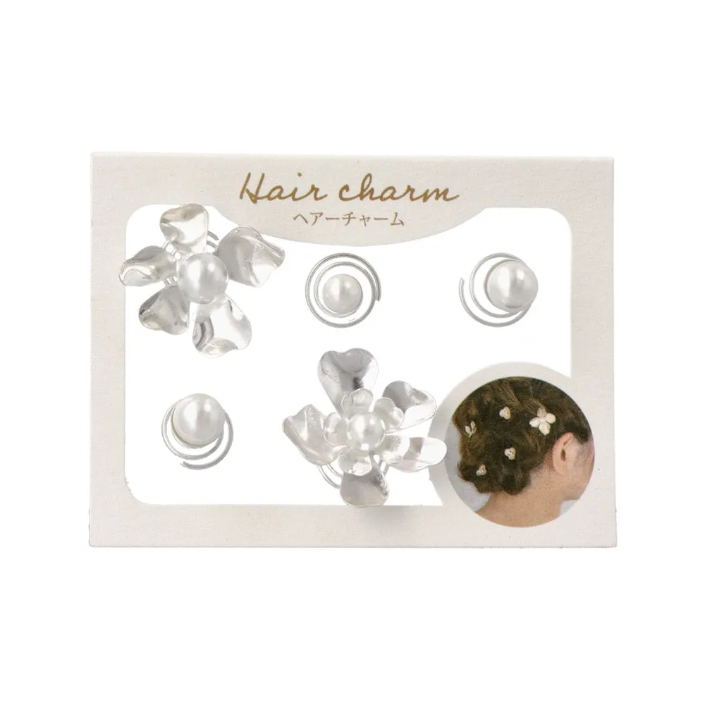 Flower and Pearl Spiral Hairpin Set