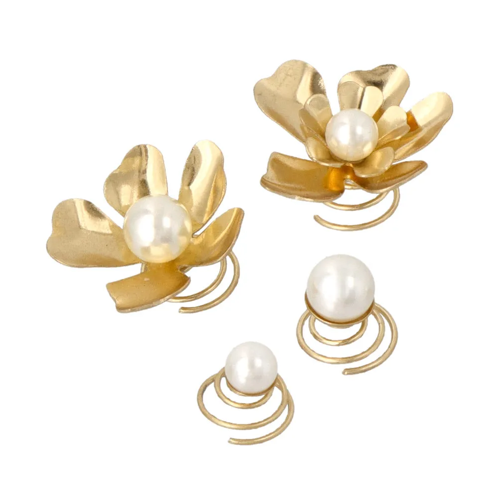 Flower and Pearl Spiral Hairpin Set