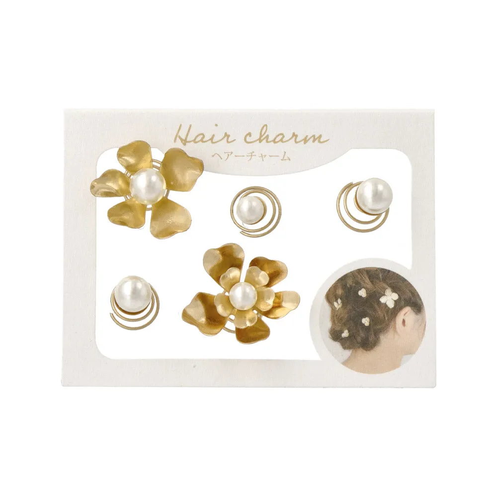 Flower and Pearl Spiral Hairpin Set