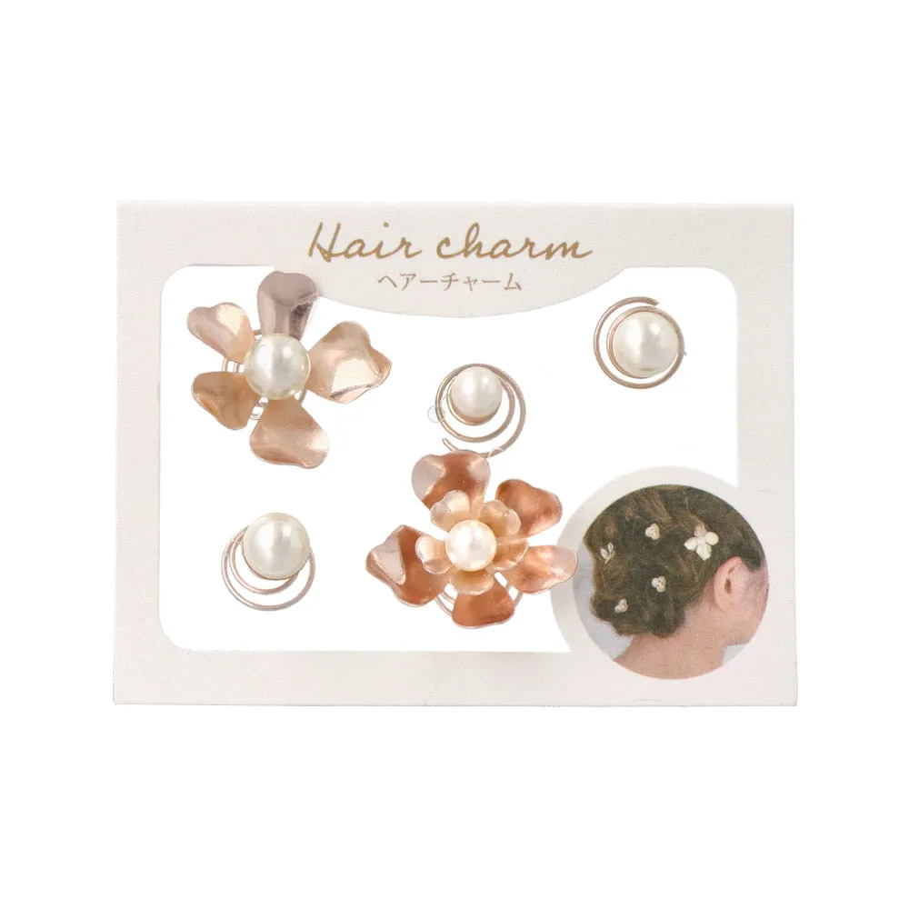 Flower and Pearl Spiral Hairpin Set