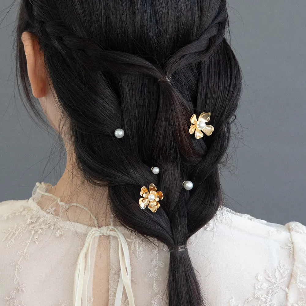 Flower and Pearl Spiral Hairpin Set
