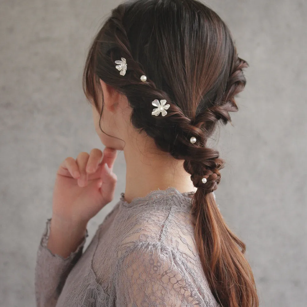 Flower and Pearl Spiral Hairpin Set