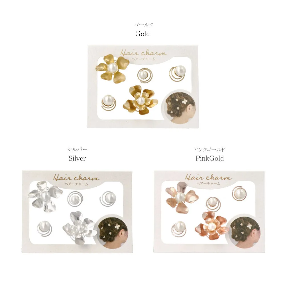 Flower and Pearl Spiral Hairpin Set