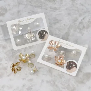 Flower and Pearl Spiral Hairpin Set
