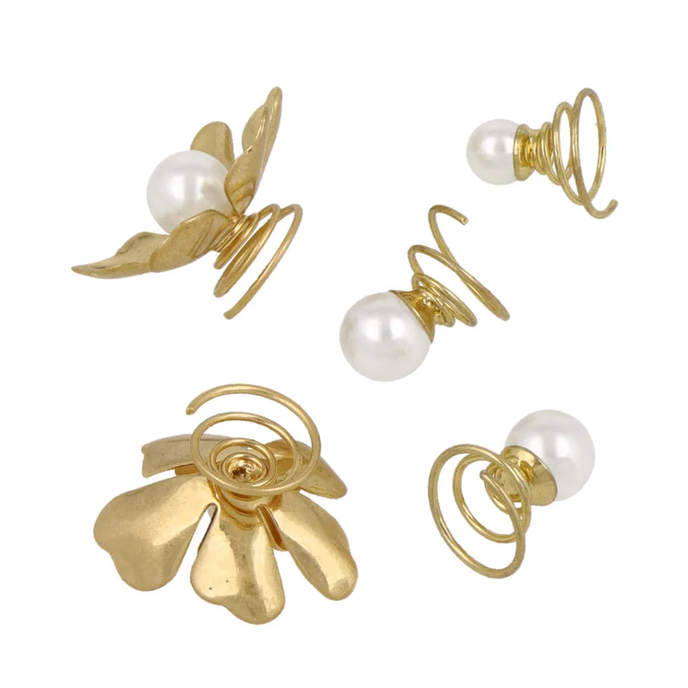 Flower and Pearl Spiral Hairpin Set