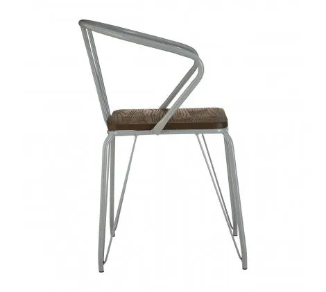 Grey Metal And Elm Wood Arm Chair