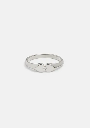 Heart Connection Signet Ring - Silver