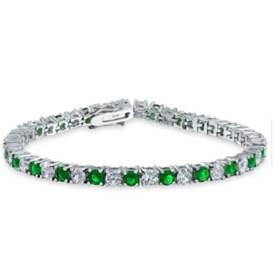 Jewellery Kingdom Emerald Green Tennis Cubic Zirconia Rhodium Ladies Bracelet (Silver)