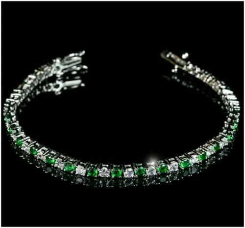Jewellery Kingdom Emerald Green Tennis Cubic Zirconia Rhodium Ladies Bracelet (Silver)
