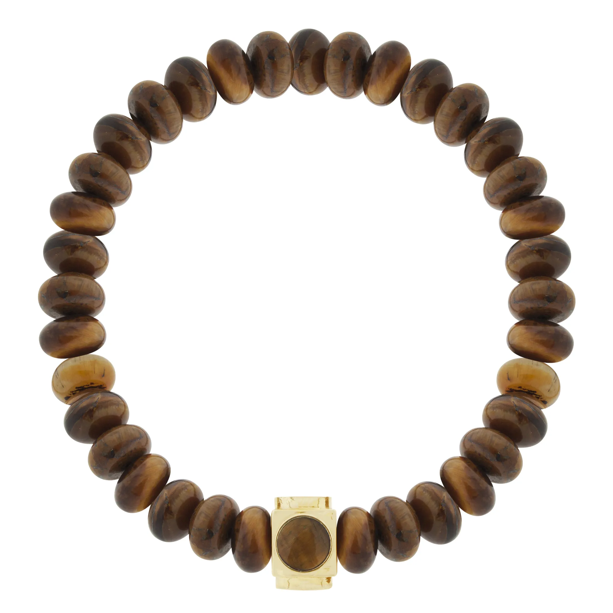 Large Gold & Tiger's Eye Lego Cube on Tiger's Eye Beaded Bracelet