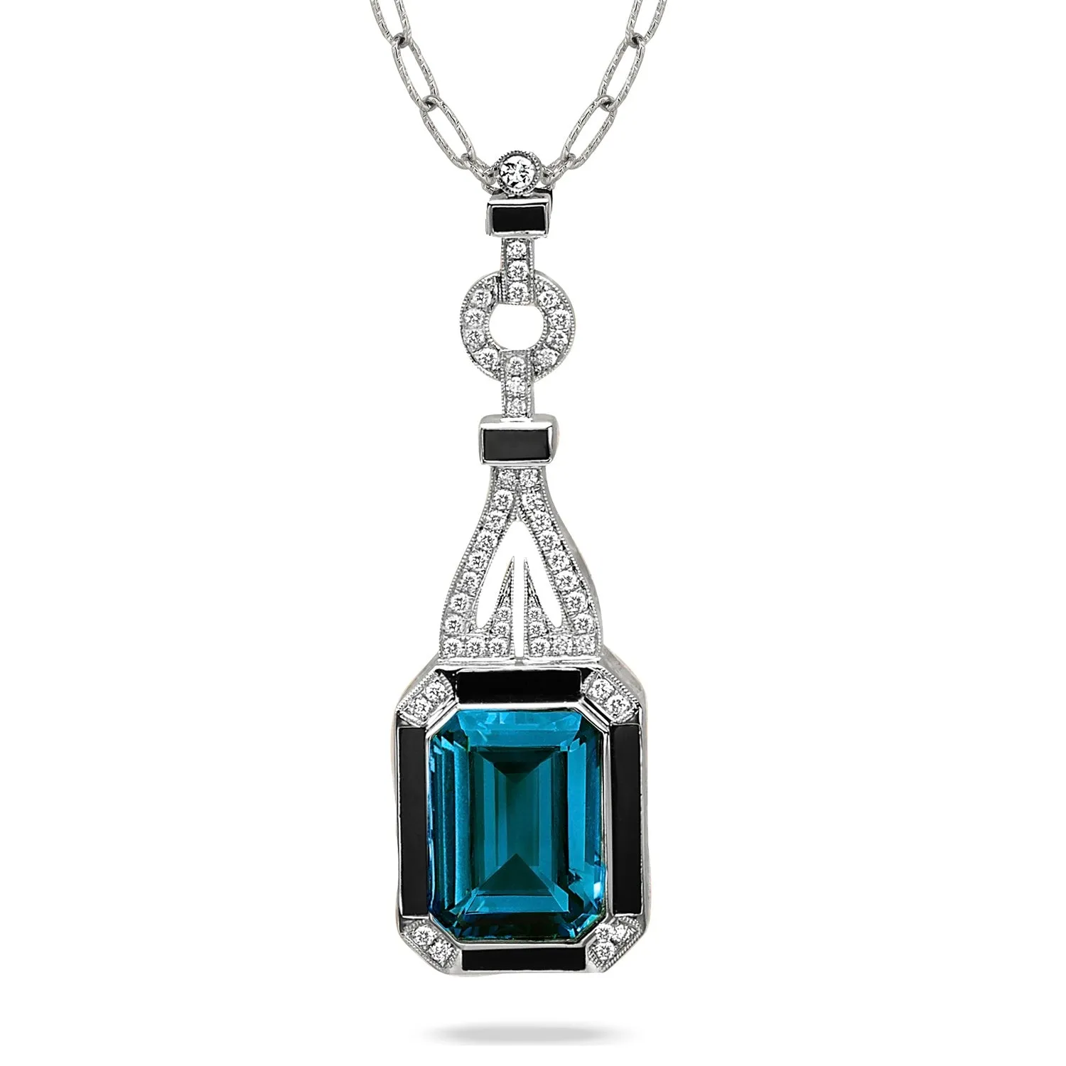 London Blue Topaz, Black Onyx & Diamond Deco Necklace