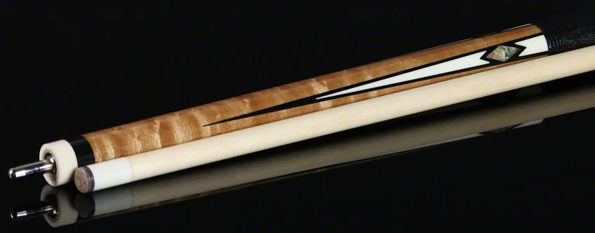 Lucasi Zero Flexpoint Antique Stained Birdseye Maple with Abalone Inlays and Lizard Embossed Black Leather Wrap Pool Cue - LZC24