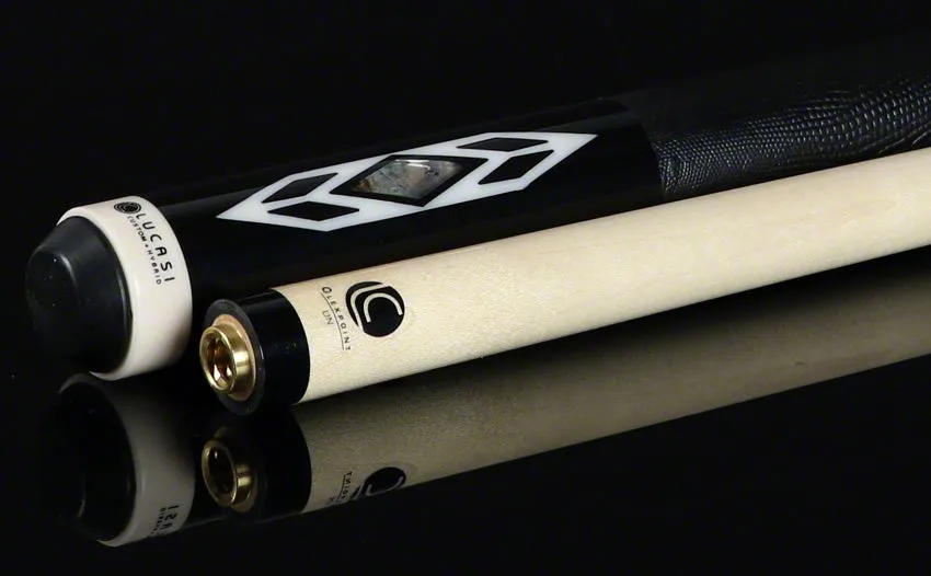 Lucasi Zero Flexpoint Antique Stained Birdseye Maple with Abalone Inlays and Lizard Embossed Black Leather Wrap Pool Cue - LZC24