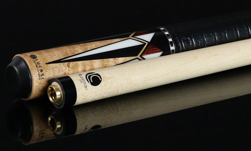 Lucasi Zero Flexpoint Antique Stained Birdseye Maple with Cocobolo Inlays and Embossed Black Snakeskin Wrap Pool Cue - LZC31