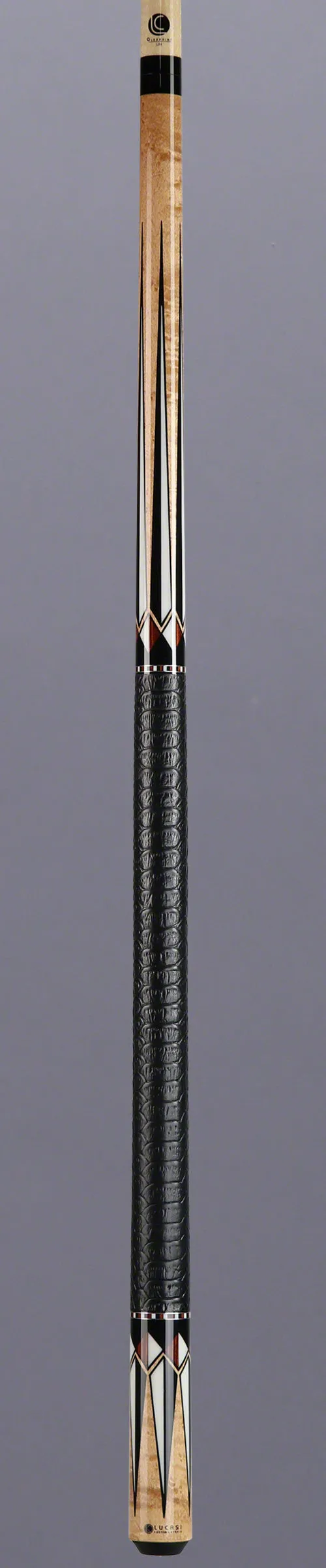 Lucasi Zero Flexpoint Antique Stained Birdseye Maple with Cocobolo Inlays and Embossed Black Snakeskin Wrap Pool Cue - LZC31