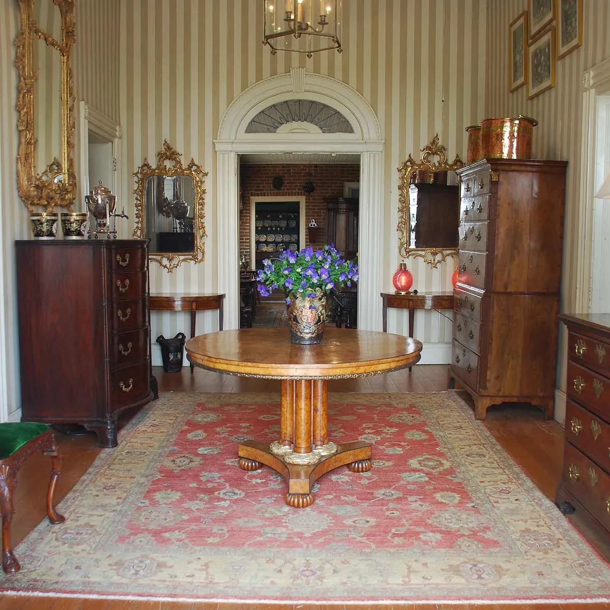Pollard Oak and Parcel Gilt Center Table