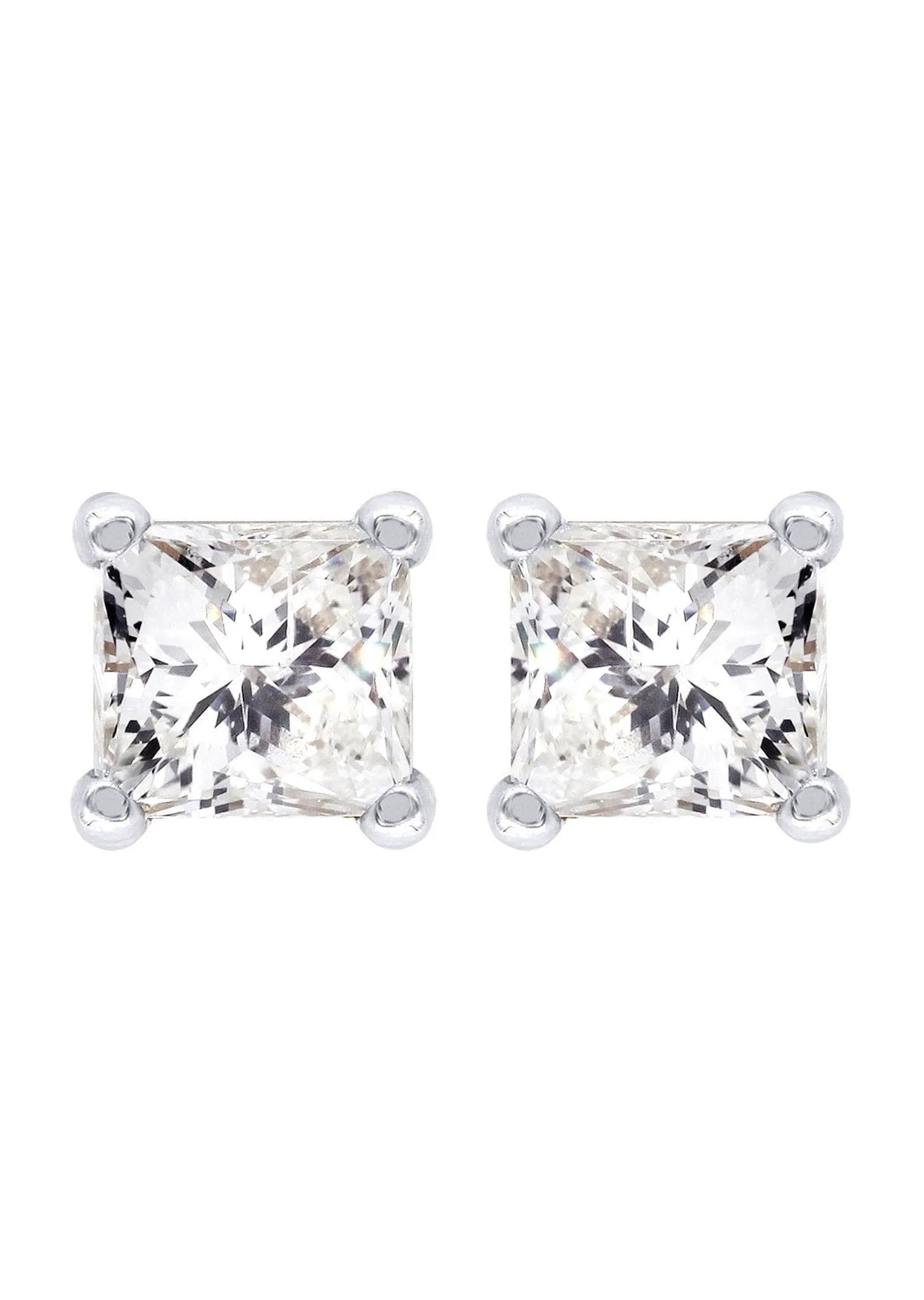 Princess Cut Diamond Stud Earrings For Men | 14K White Gold | 0.25 Carats