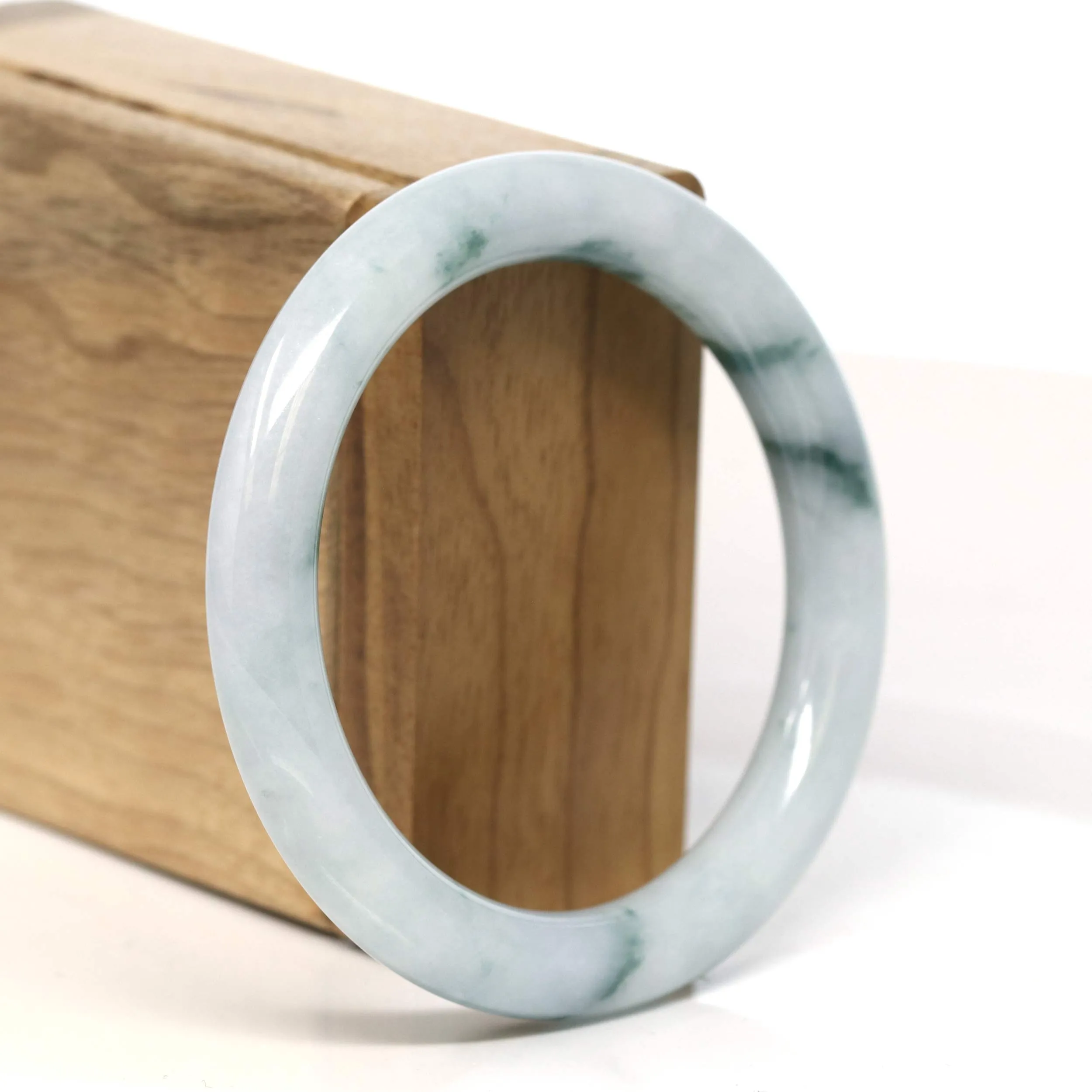 "Classic Round" Blue- Green Jadeite Jade Bangle (55.5 mm) #T425