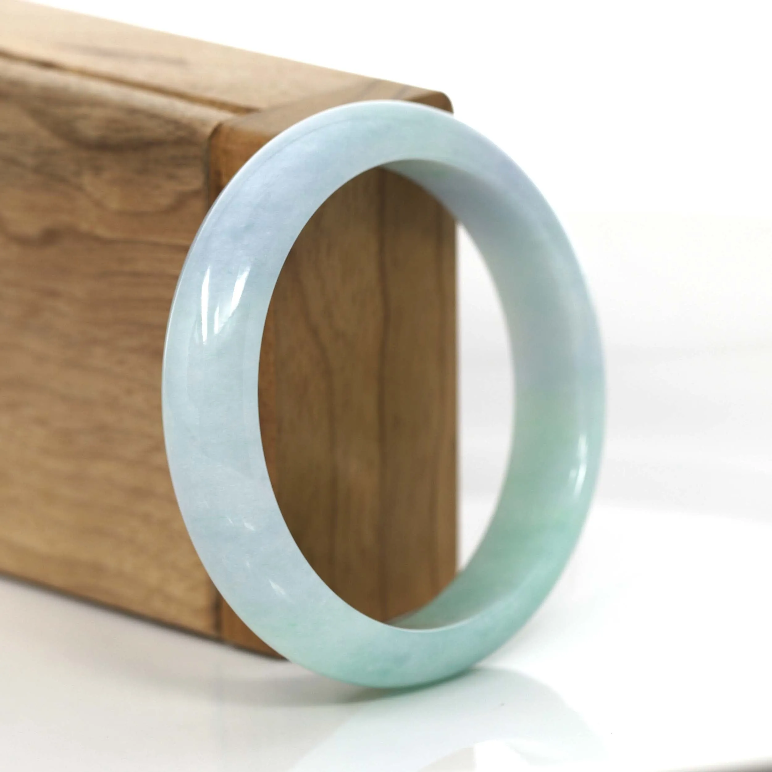 "Princess Half Round" Lavender Green Natural Jadeite Jade Bangle (56.62 mm) #709