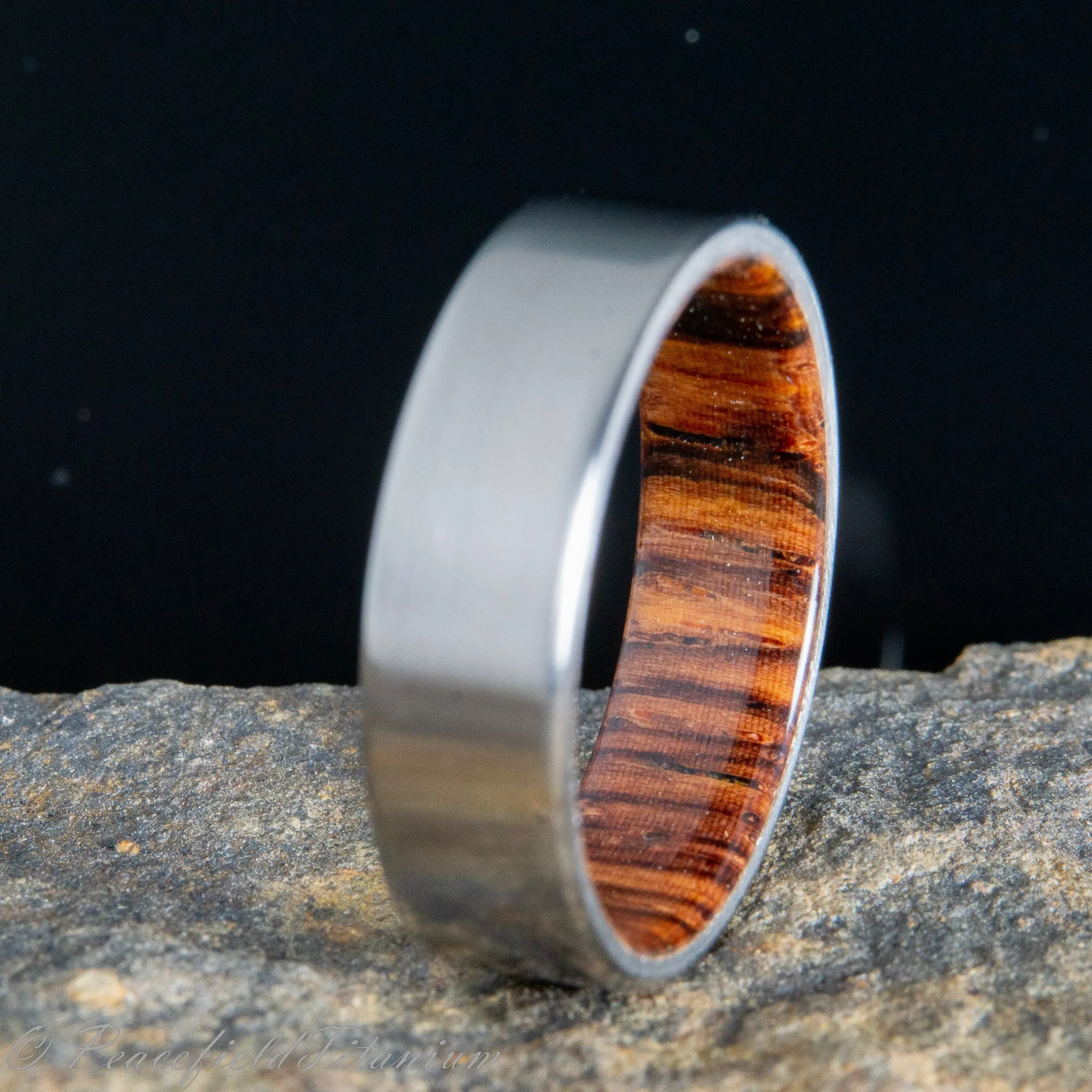 "The Elbert" cocobolo wood lined titanium wedding ring