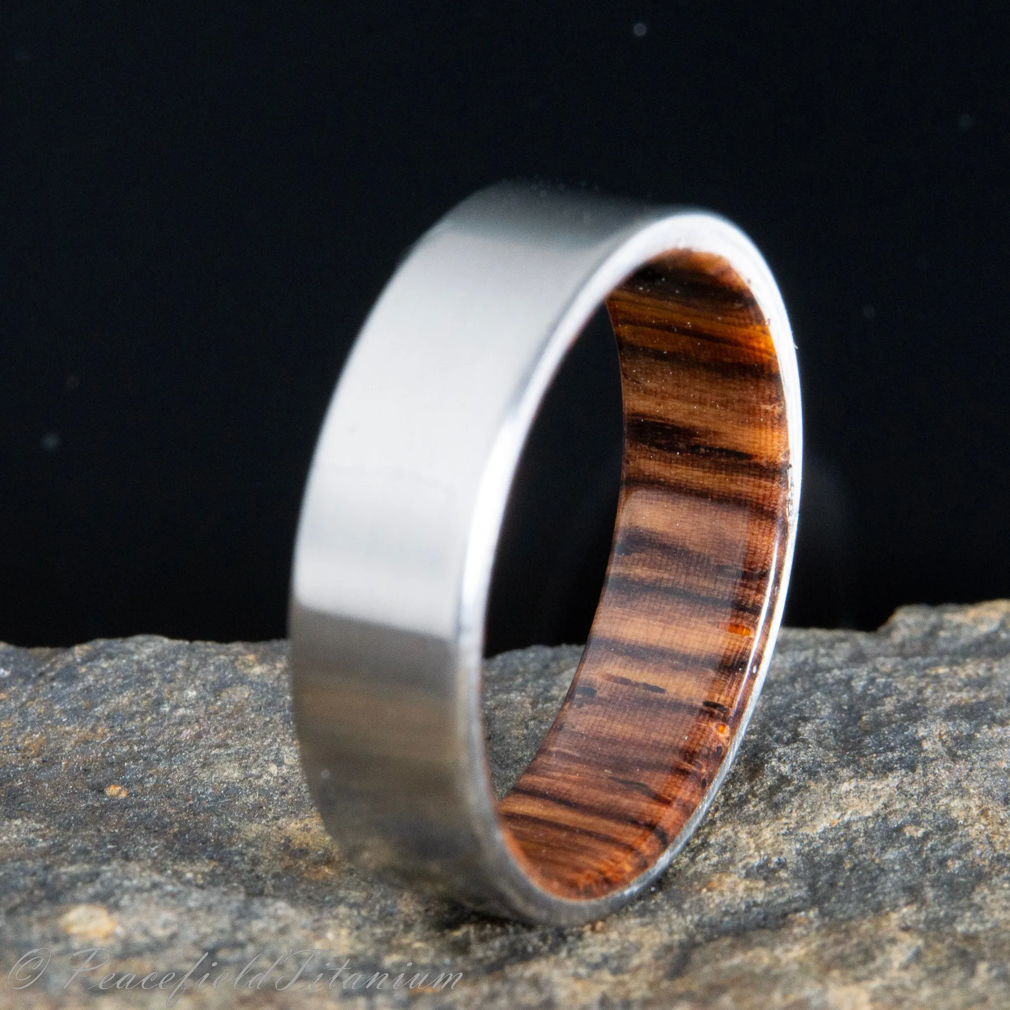 "The Elbert" cocobolo wood lined titanium wedding ring