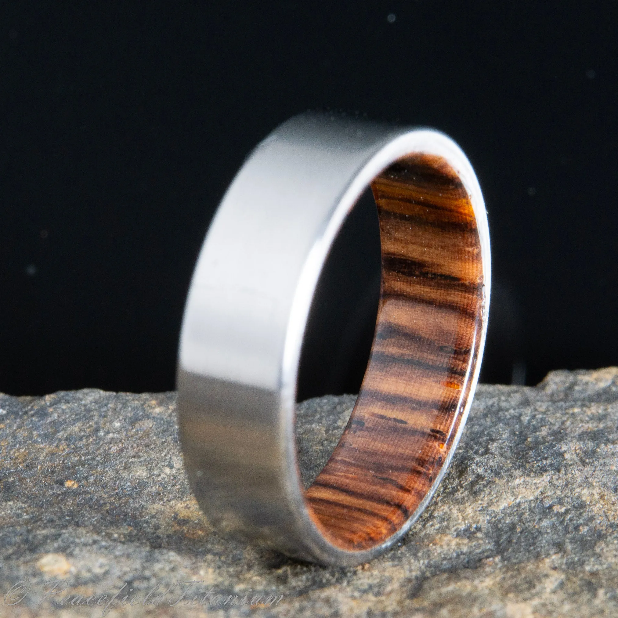 "The Elbert" cocobolo wood lined titanium wedding ring