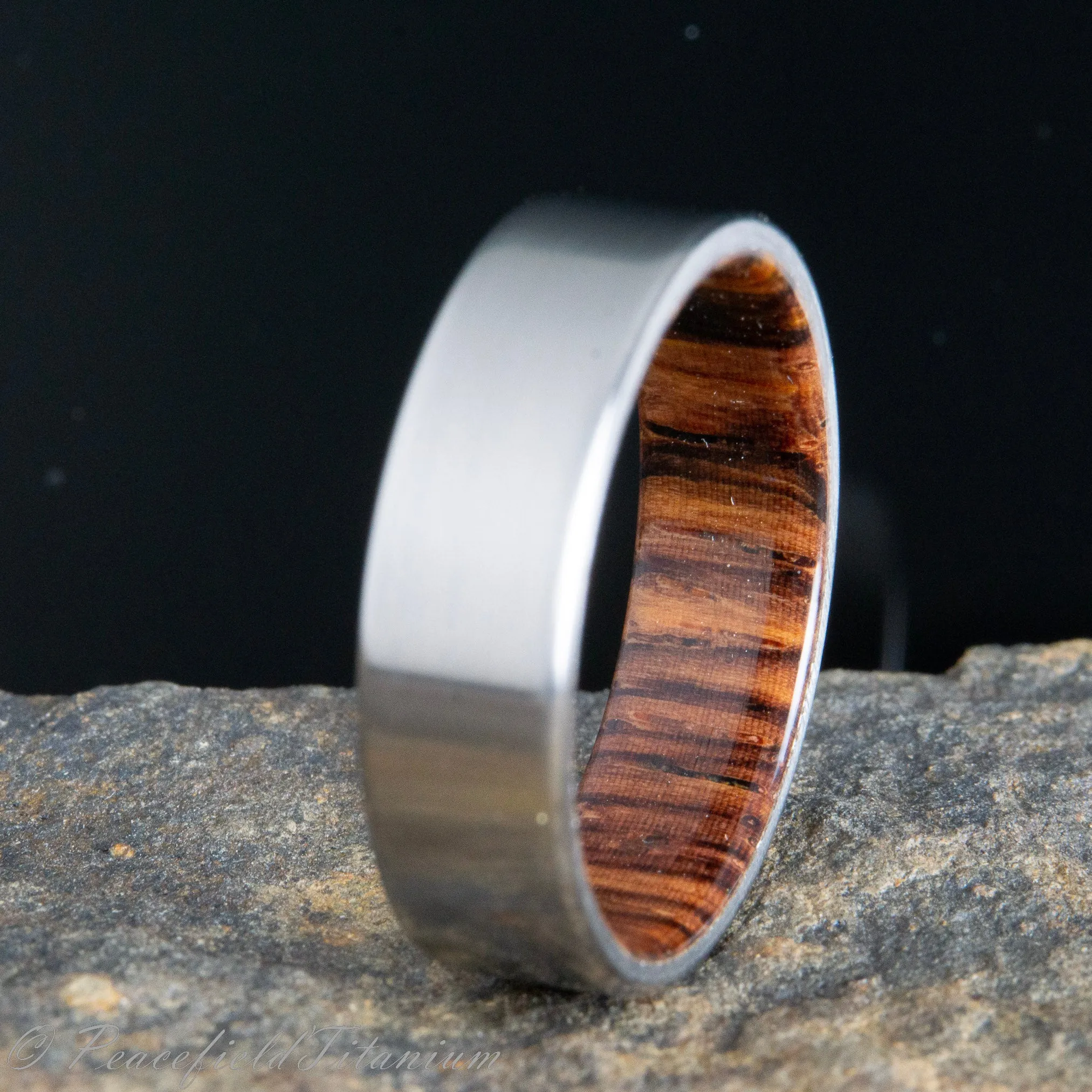 "The Elbert" cocobolo wood lined titanium wedding ring