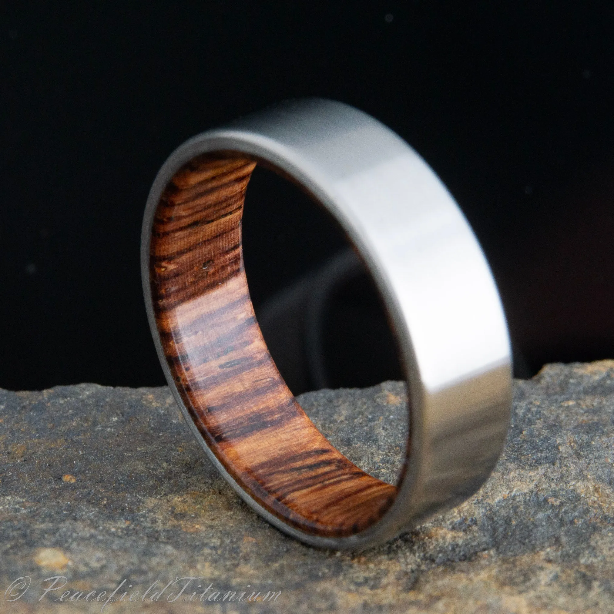 "The Elbert" cocobolo wood lined titanium wedding ring