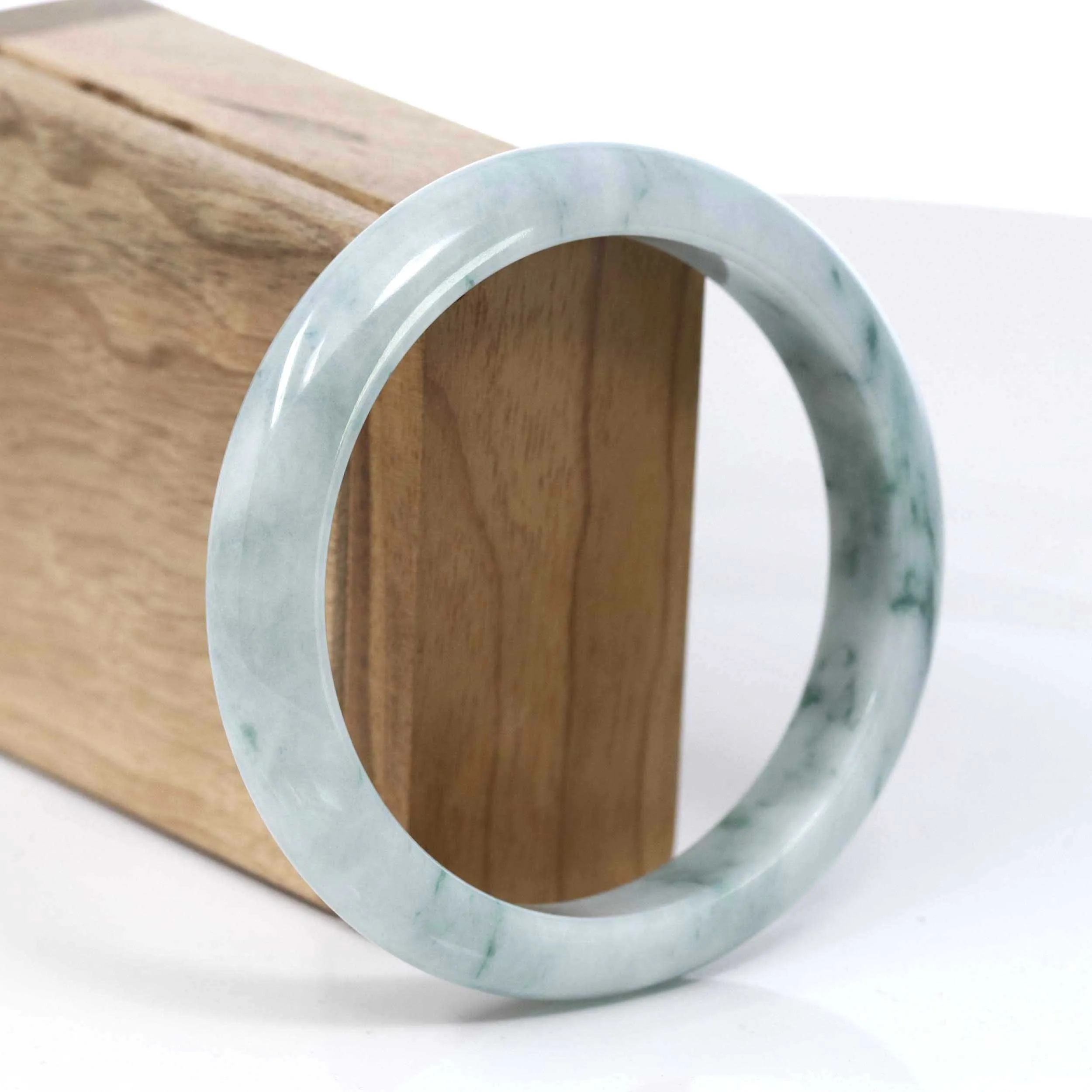 RealJade® Co. Blue-Green Classic Real Jadeite Jade Bangle Bracelet (62.12mm) #T083