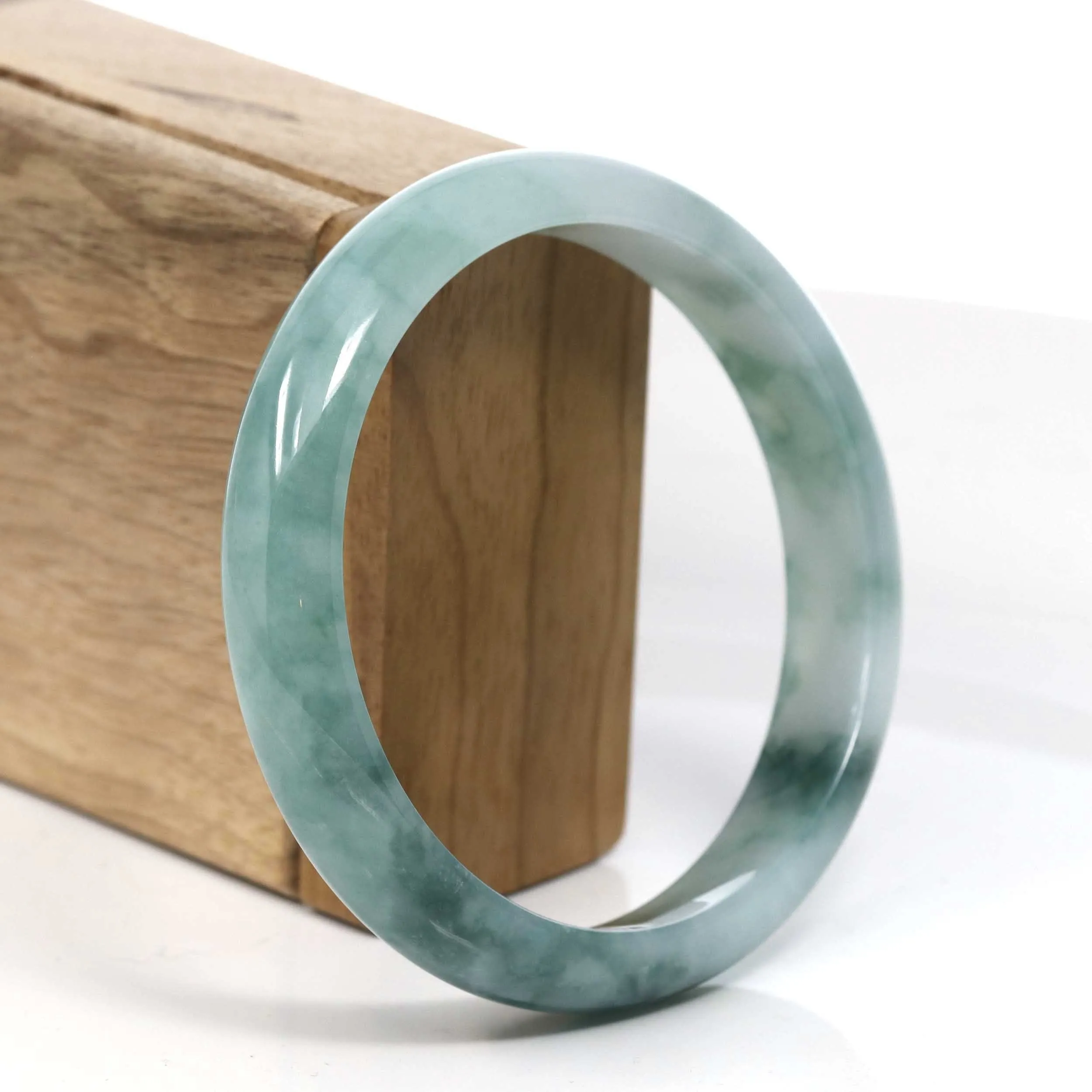 RealJade® Co. Blue Green Classic Real Jadeite Jade Bangle Bracelet (63.30mm) #385